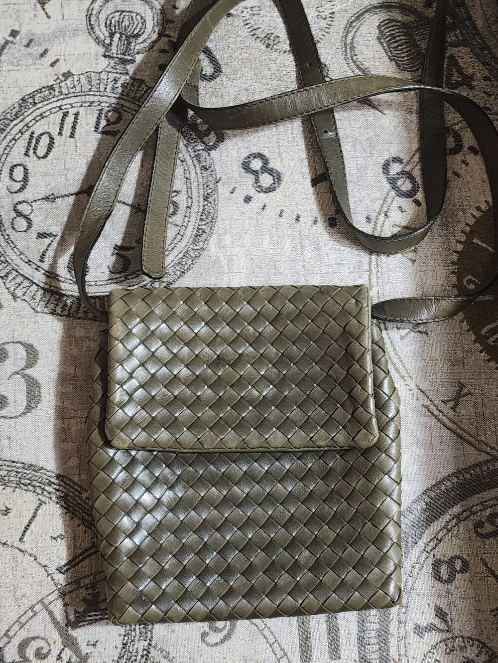 Bottega Veneta Woven Leather Crossbody Bag - Olive Green